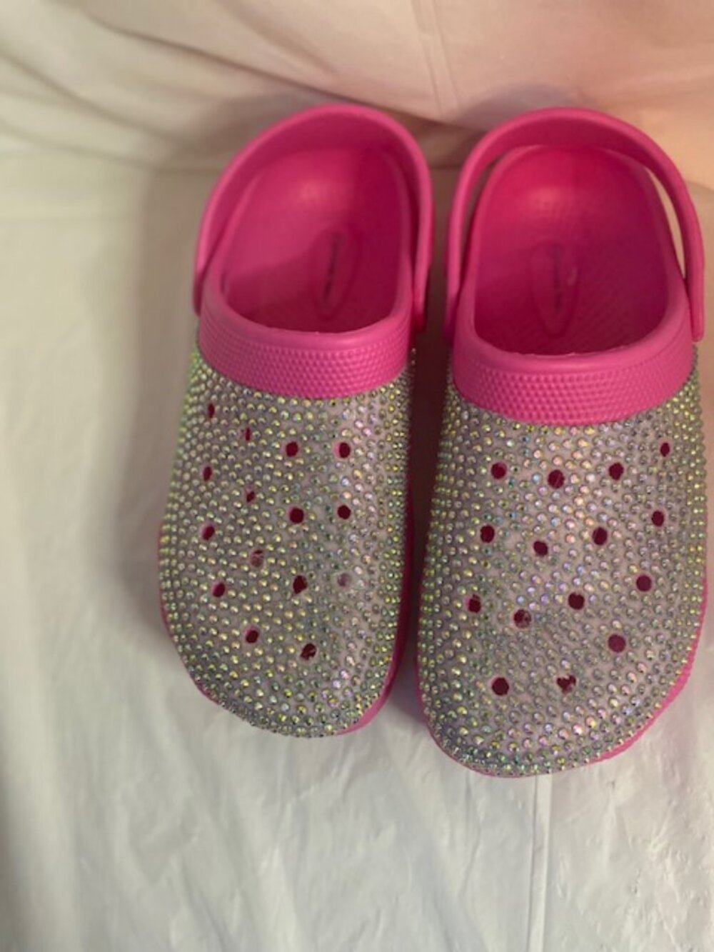 Chosen Step Pink and IRRIDESCENT RHINESTONE BLINGED CLOGS  Women's size 9